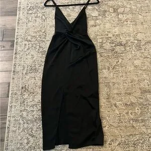 ASOS | Dresses | Asos Black Slip Dress With Slit And Plunge Neckline |  Poshmark